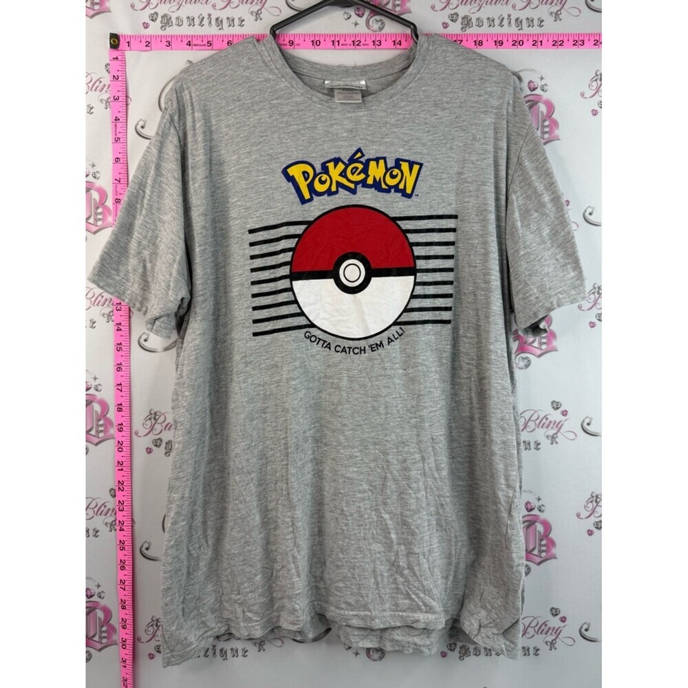Pokemon T-shirt grey red black Gray T‑Shirt with Red & White Poké Ball Graphic